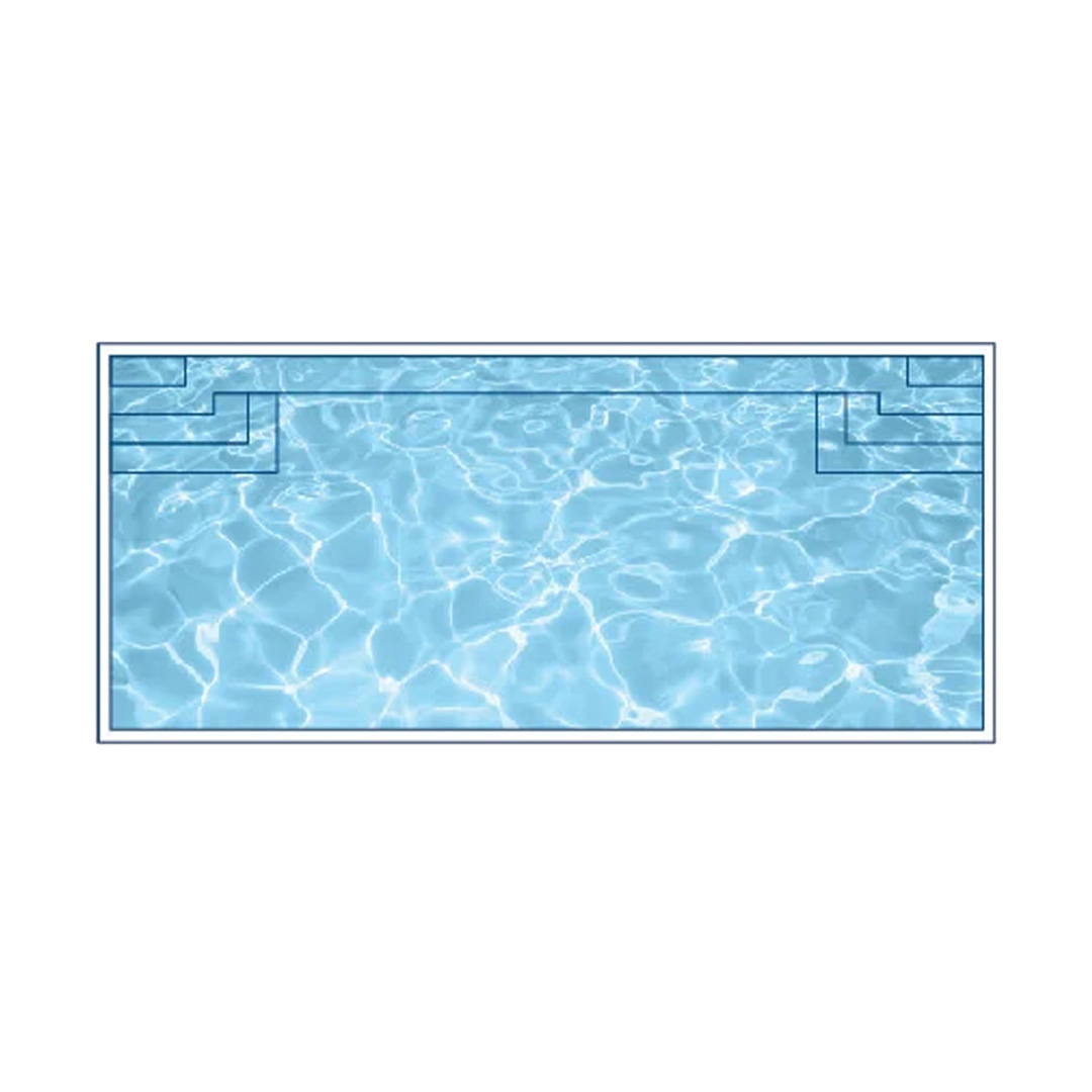 A Series River fiberglass pool by Barton Pool Company - rectangular lap pool with dual entry steps and clear blue water