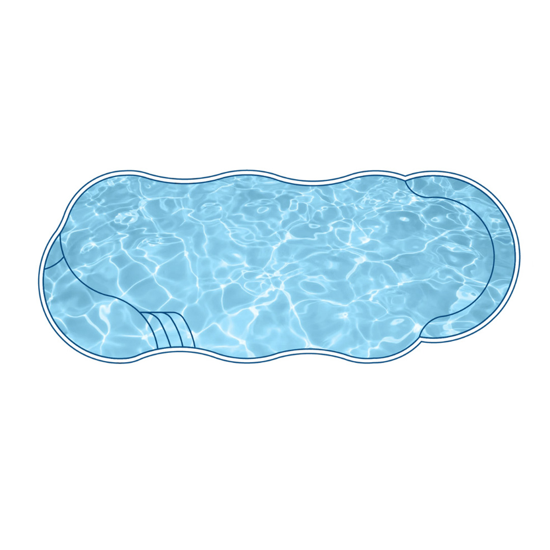 C Series River fiberglass pool by Barton Pool Company - freeform kidney-shaped pool with curved edges and corner entry steps