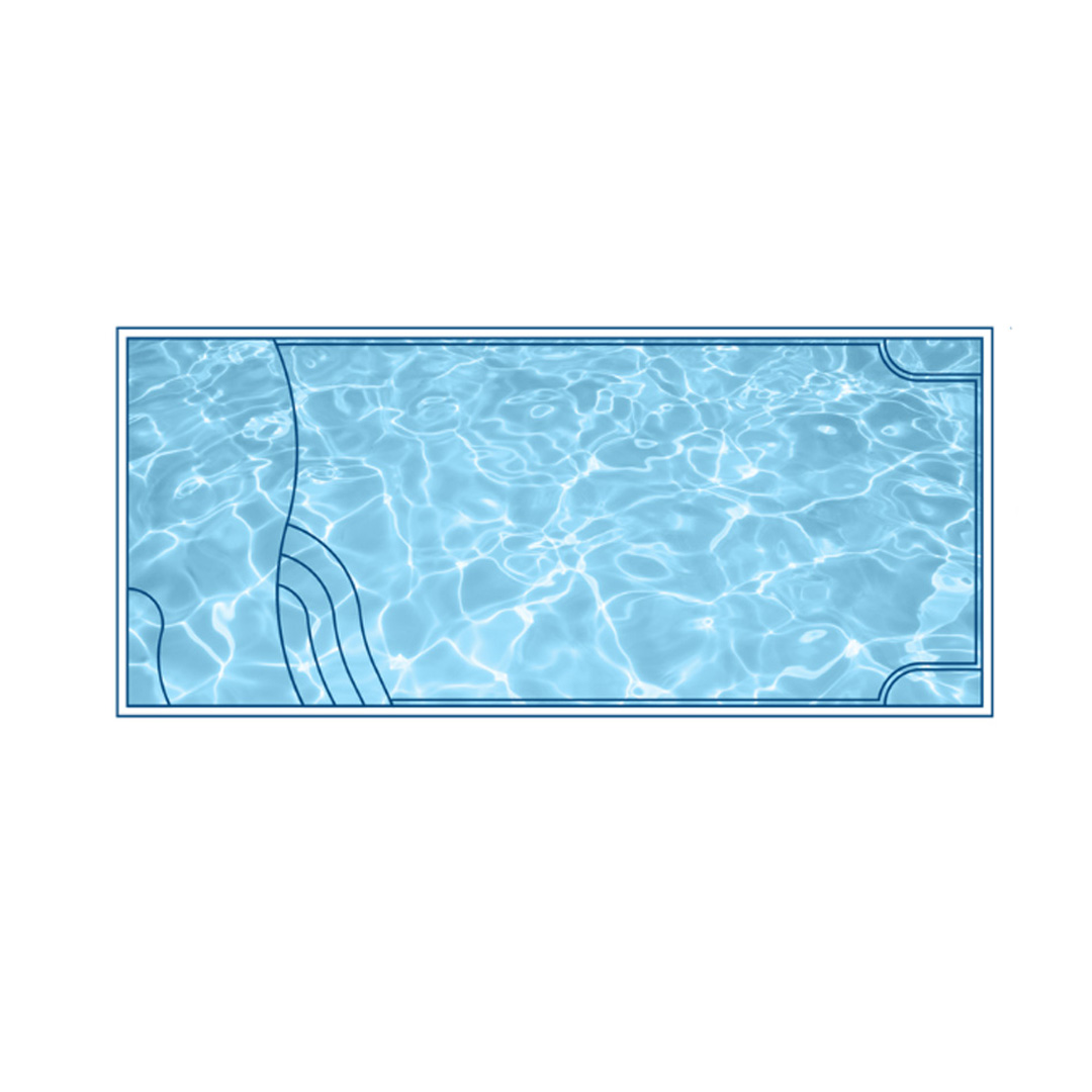 D Series River fiberglass pool by Barton Pool Company - rectangular pool with corner entry steps and clear blue water