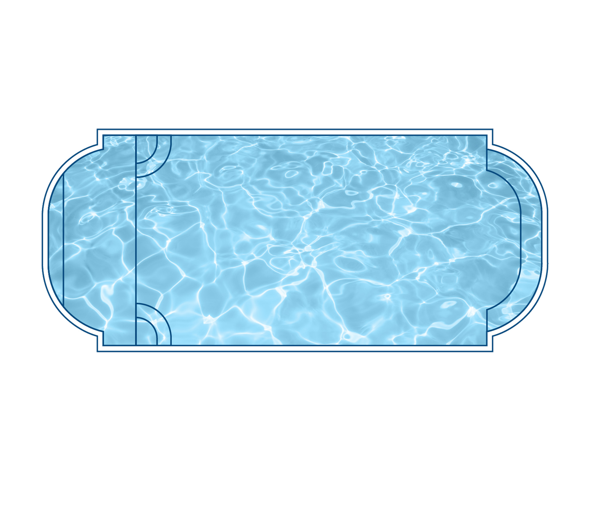 L36 River fiberglass pool by Barton Pool Company - rectangular pool with rounded corners and curved corner entry steps