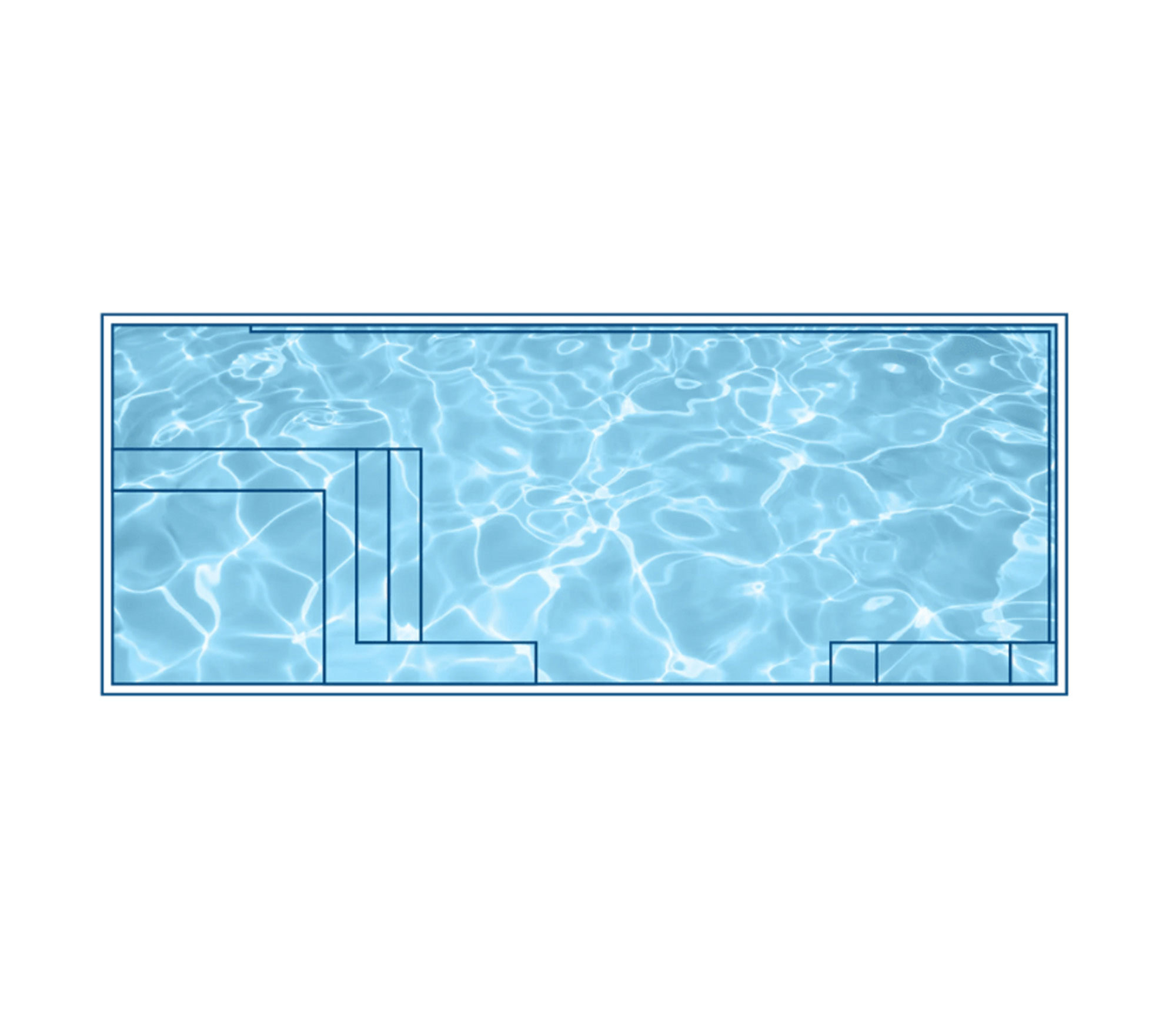 M Series River fiberglass pool by Barton Pool Company - rectangular lap pool with corner entry steps and bench seating
