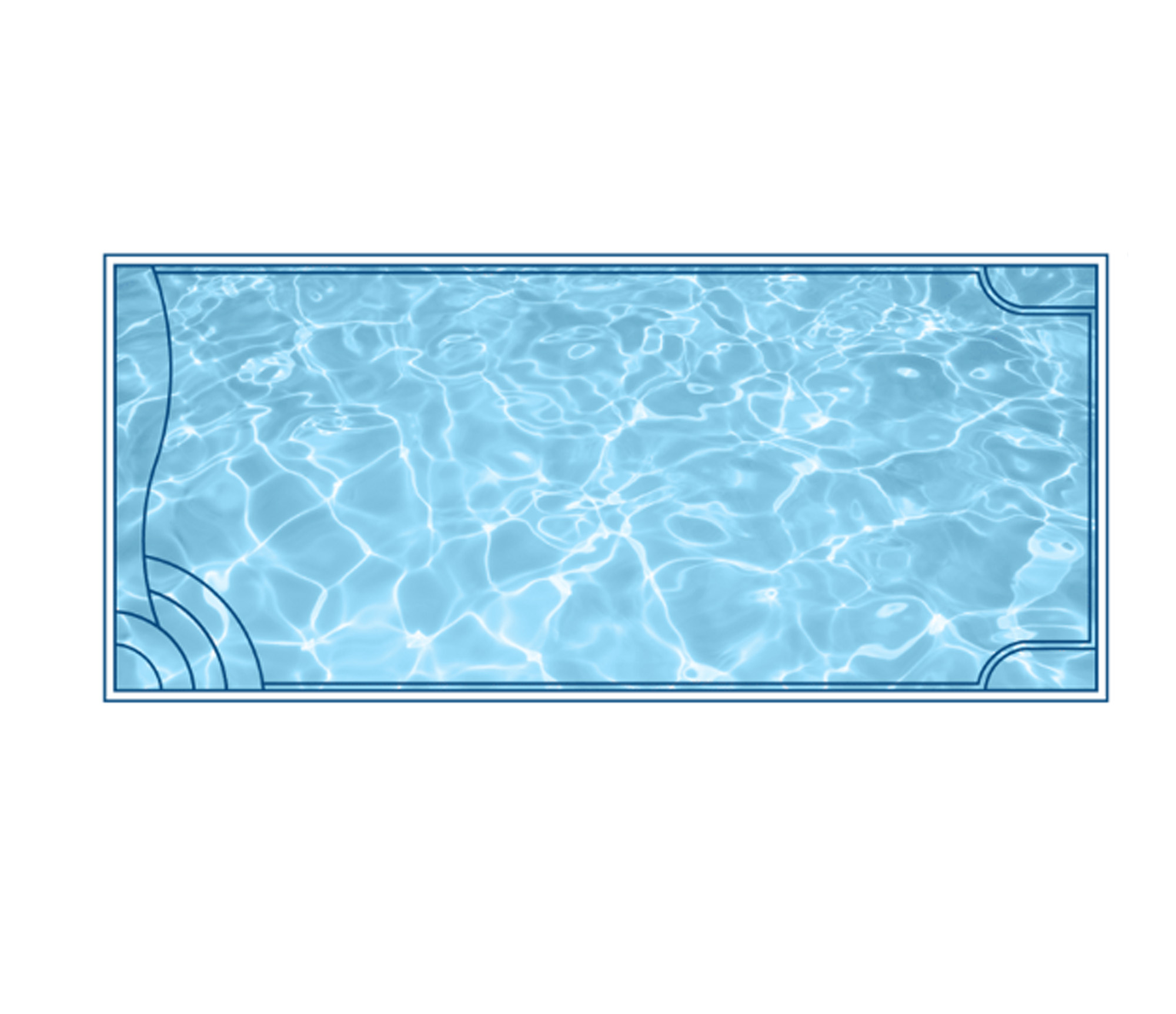 R Series River fiberglass pool by Barton Pool Company - rectangular lap pool with curved corner entry steps and bench seating