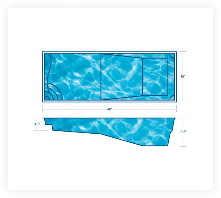 T40 Fiberglass Pool | Deep-End 8’6” Design with Spacious Seating