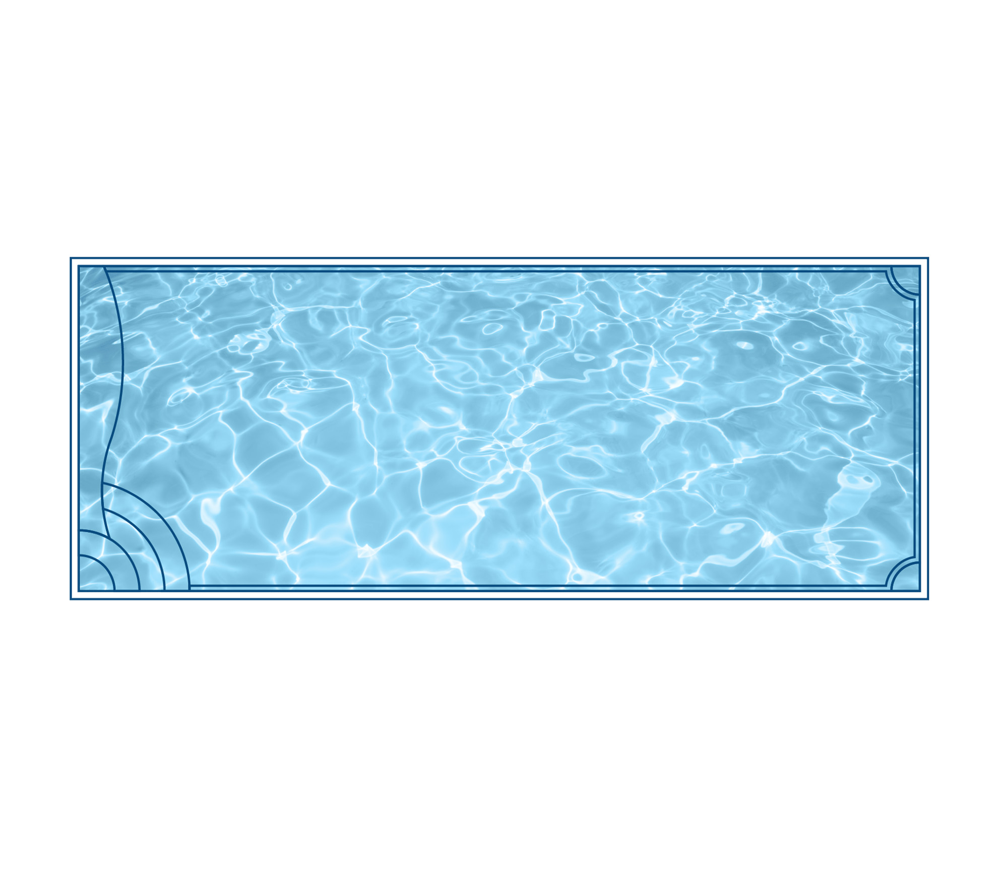 T40 River fiberglass pool by Barton Pool Company - rectangular lap pool with curved corner entry steps and clear blue water